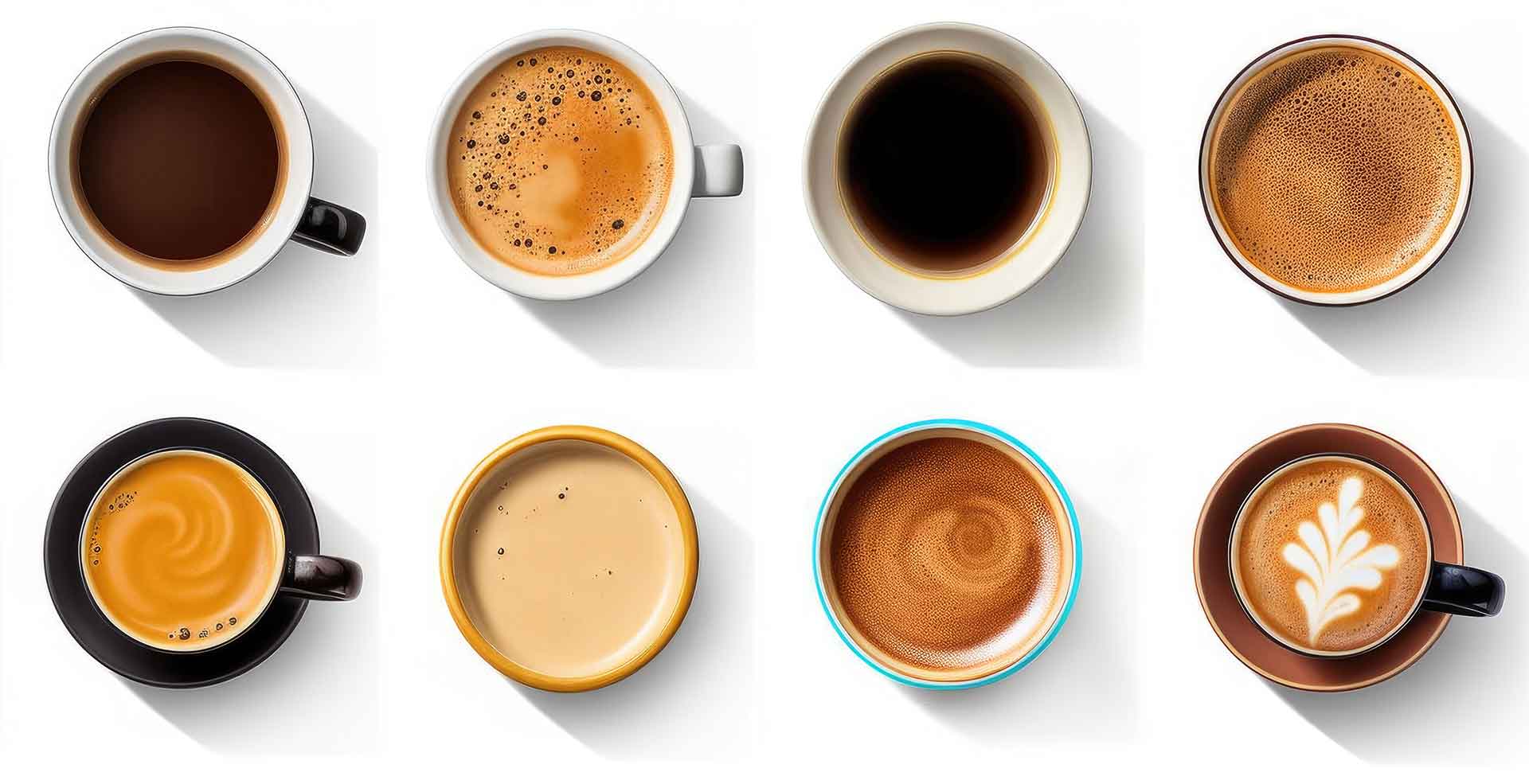 opt cesti de cafea cu diverse tipuri de preparare a cafelei